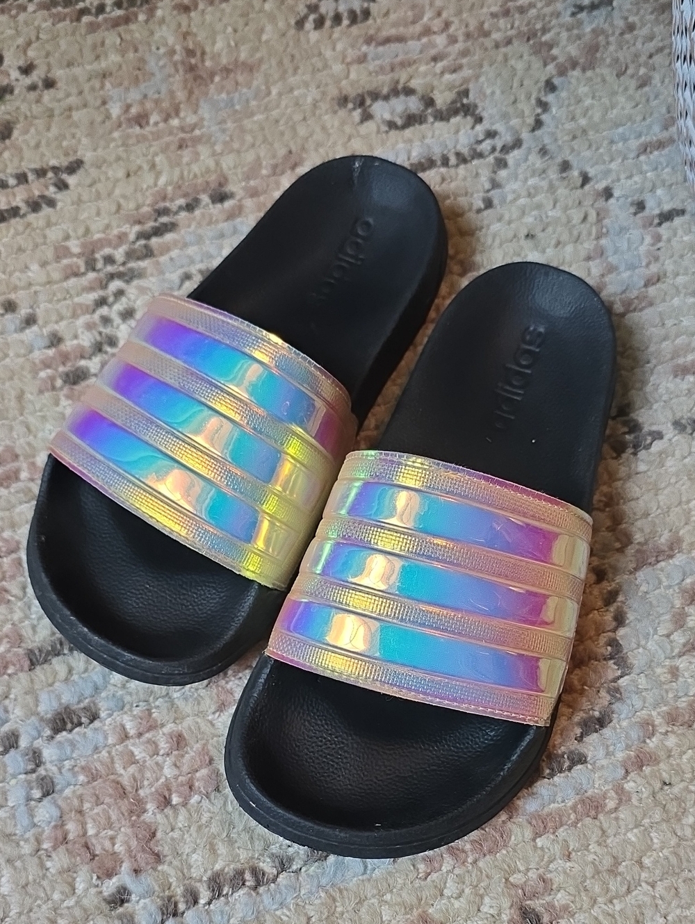 Adidas Holographic Slide Sandals with Black Footbed